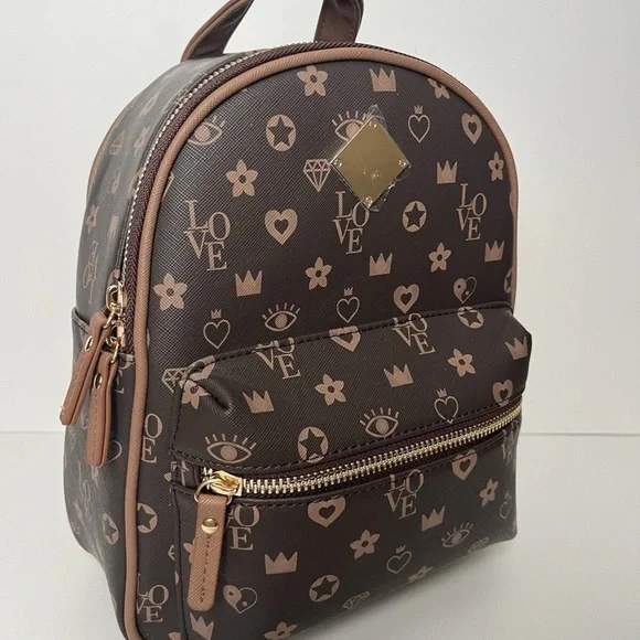 ‼️FINAL PRICE DROP‼️BNWT icon Brown Patterned mini Backpack - Picture 3 of 8